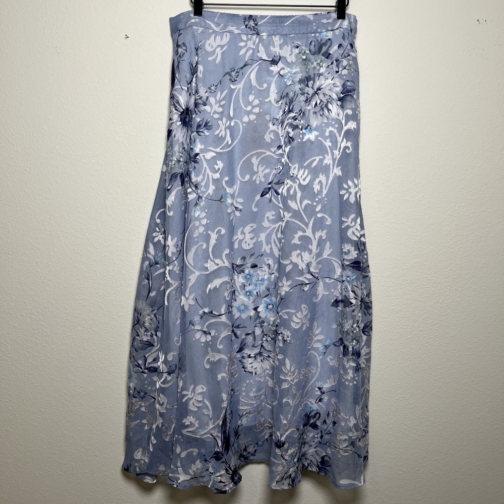 NEW Flint &‎ Miss Maxi Skirt Medium Blue Floral Textured Feminine Paisley A-Line